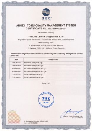 TestLine Clinical Diagnostics receives the first IVDR Certification for CLIA and MBA