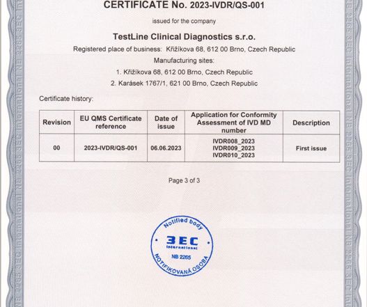 TestLine Clinical Diagnostics receives the first IVDR Certification for CLIA and MBA