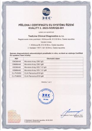 TestLine Clinical Diagnostics získává první IVDR certifikáty pro produkty CLIA a MBA